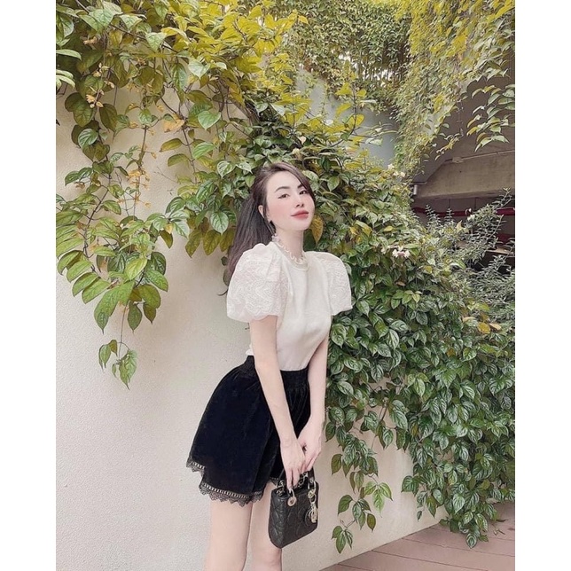 Quần short nhung viền ren ms85