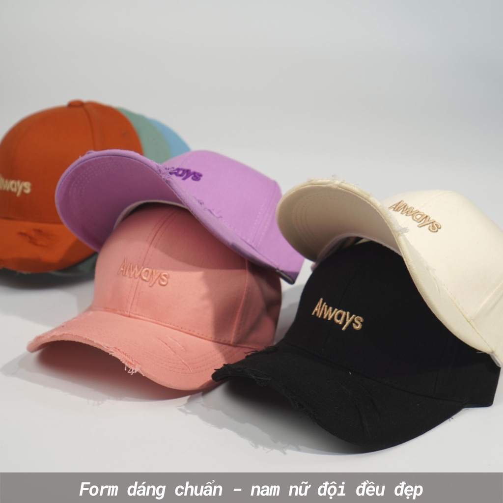 Mũ lưỡi trai Unisex  Nón kết Ulzzang thêu ALWAYS rách tua rua chất kaki Molly Fashion – NK16