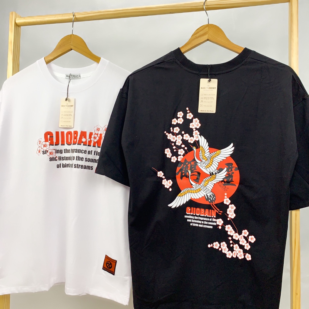 Áo Thun HY KOREA Form Rộng Tay Lỡ Unisex Hoa Đào Và Cò