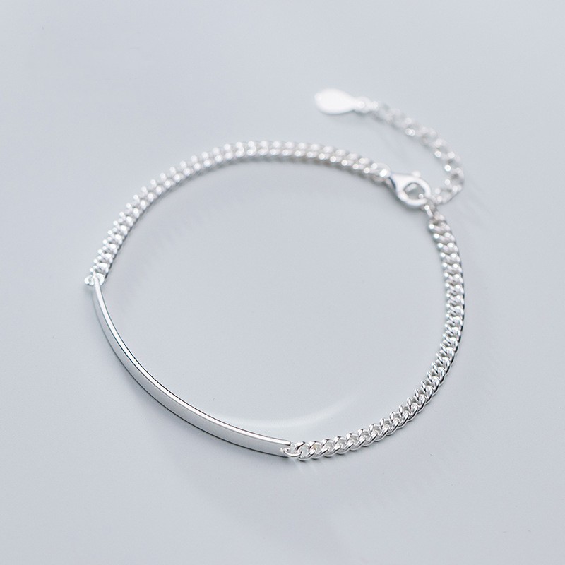 Vòng tay bạc lắc tay unisex nam nữ bạc s925 cá tính thanh cong dài dây xích khắc tên theo yêu cầu Cá jewelry LTB68