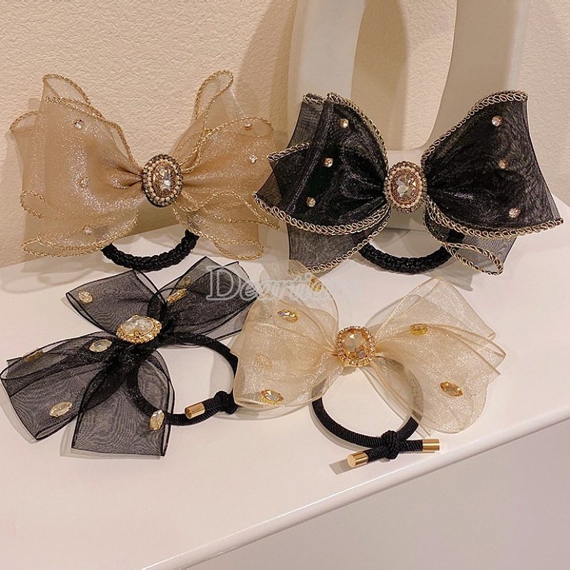 Dây Buộc Tóc Da Đính Đá Pha Lê Phong Cách Hàn Quốc Cho Nữ