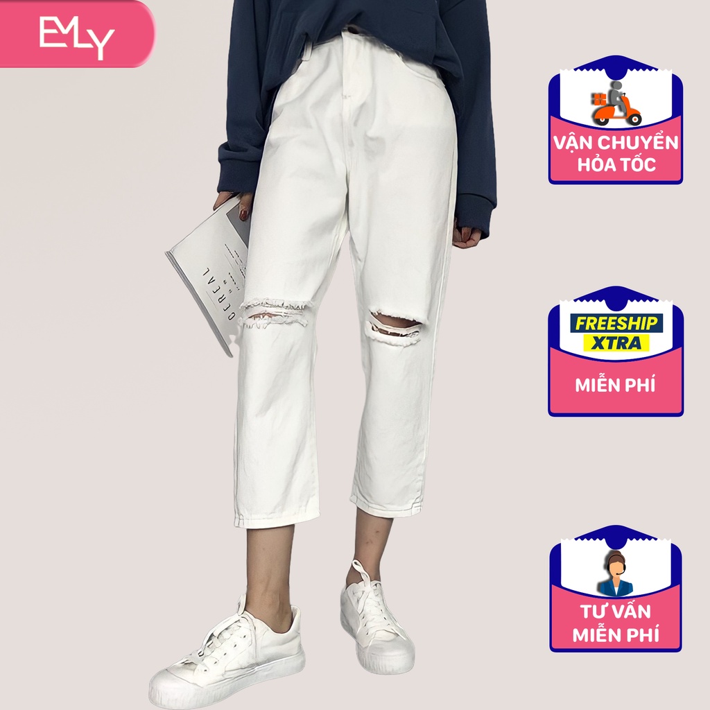 Quần jeans ống rộng nữ cạp cao Emilyshop