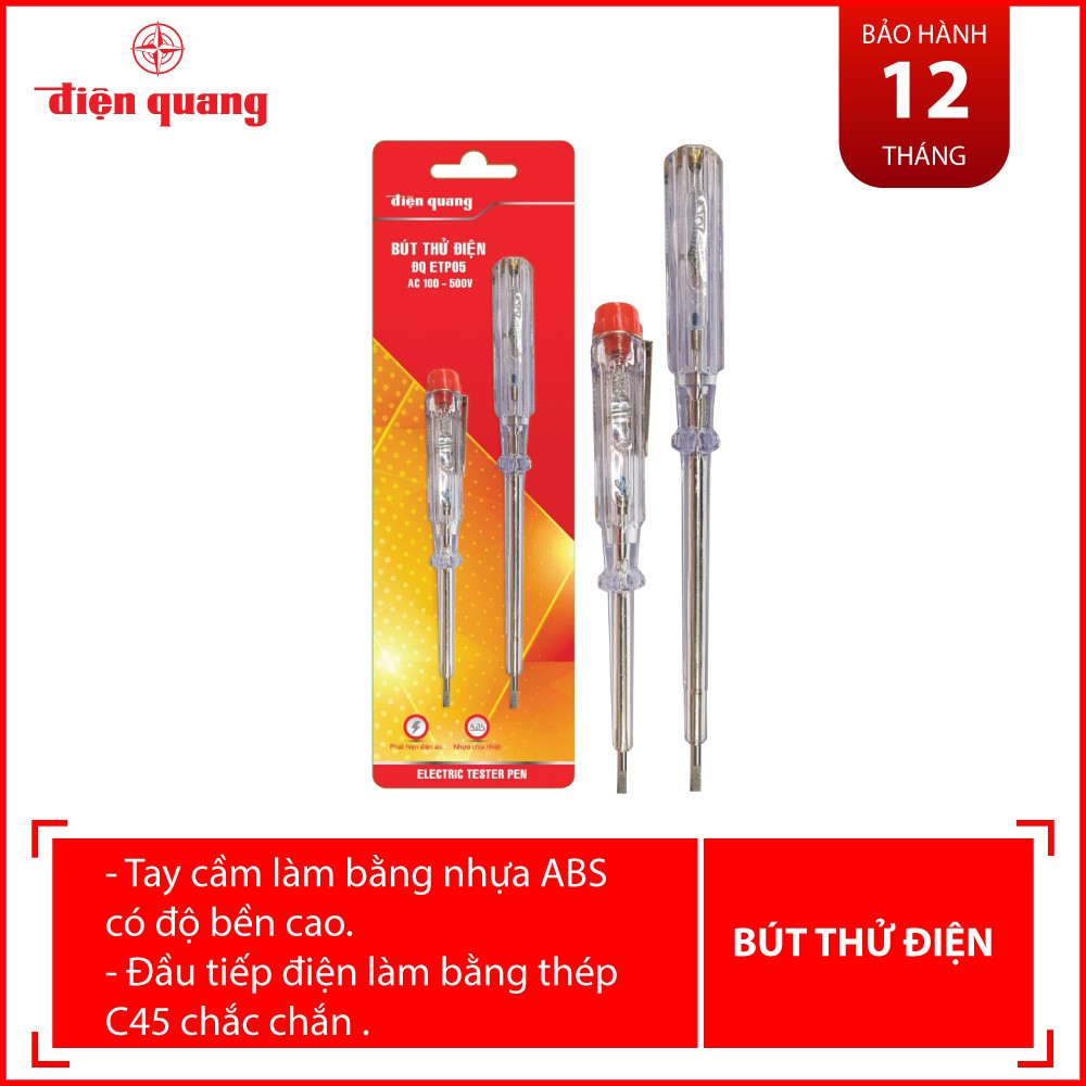Bộ bút thử điện Điện Quang ĐQ ETP05 (Bộ 2 cây, đầu vít dẹp, 190 mm và 140 mm)