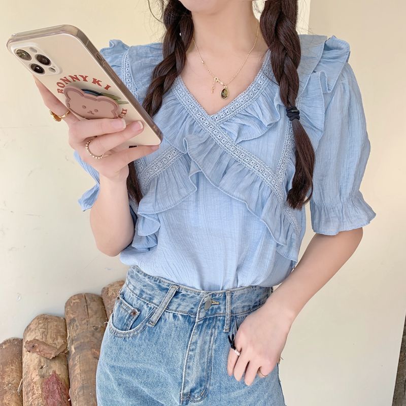 Áo Sơ Mi Ngắn Tay Thời Trang Pháp Xinh Xắn 171826 Áo Sơ Mi Form Rộng Kiểu Dáng Ngọt Ngào Dễ Phối Đồ