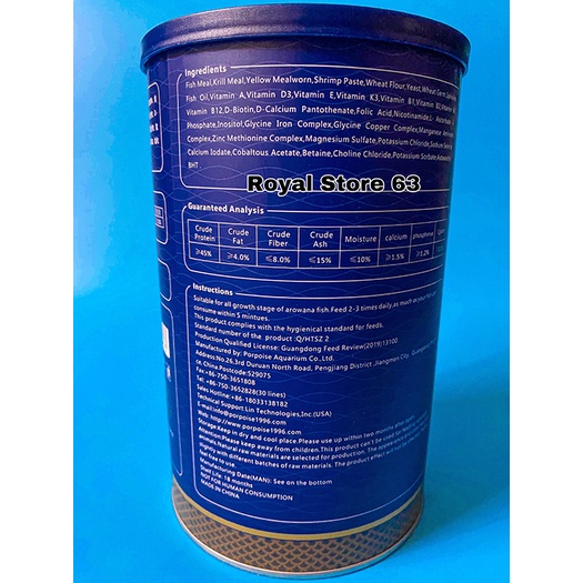 Arowana Food Porpoise thức ăn cho Cá Rồng Kim Long, Hồng Long, Quá Bối hủ 320g