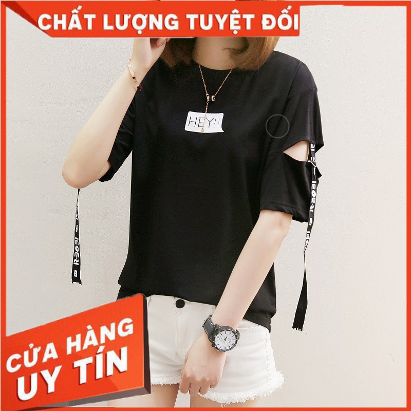 Áo Cottong Tay Lỡ Hey Đen Cá Tính