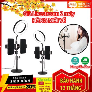 Giá Đỡ Livestream 2 Điện Thoại Siêu Chắc Chắn Có Đèn Led, Kẹp Điện Thoại Để Bàn