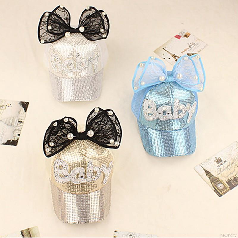 Mũ lưỡi trai phối lưới đính nơ đáng yêu cho bé