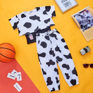 Bộ bò sữa croptop dành cho bé gái thun cotton 100% 4 chiều từ 15 kg - 42 kg