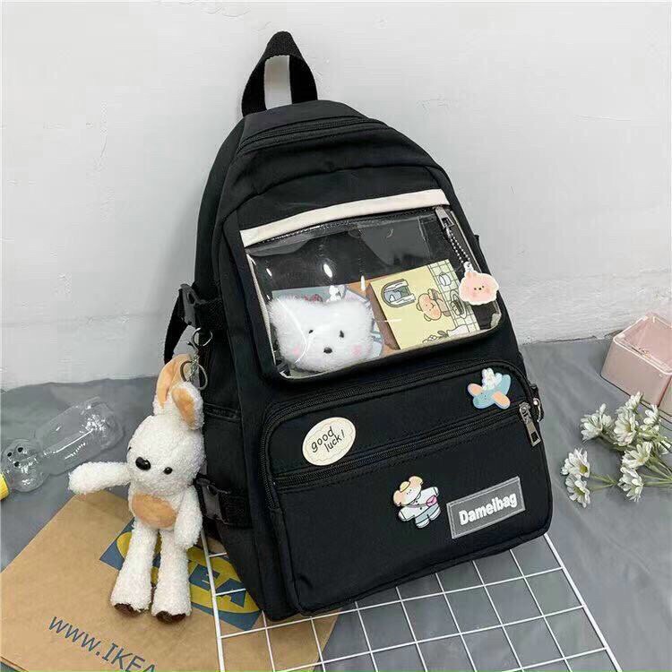 Balo Học Sinh Đi Chơi Đựng Laptop Họa Tiết Hình Con Gấu Có Ngăn Trong Suốt  Siêu Dễ Thương