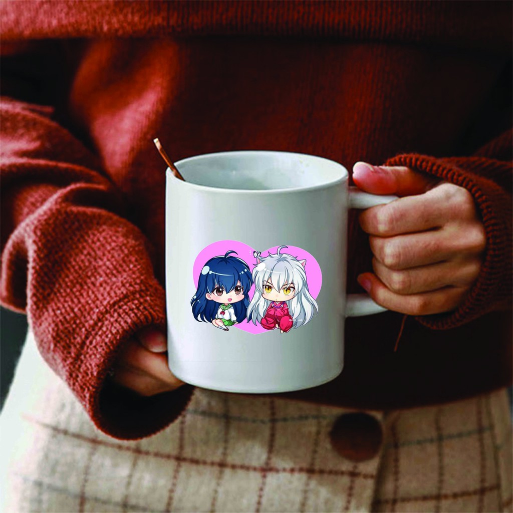 Cốc sứ trắng in hình INUYASHA KHUYỂN DẠ XOA chibi anime dễ thương xinh xắn