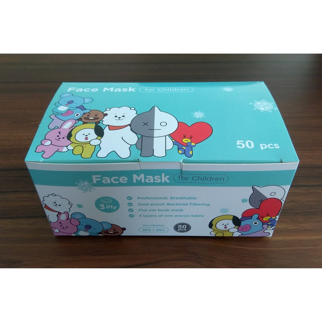 Khẩu Trang Họa Tiết Bts Bt21 Dễ Thương Cho Bé