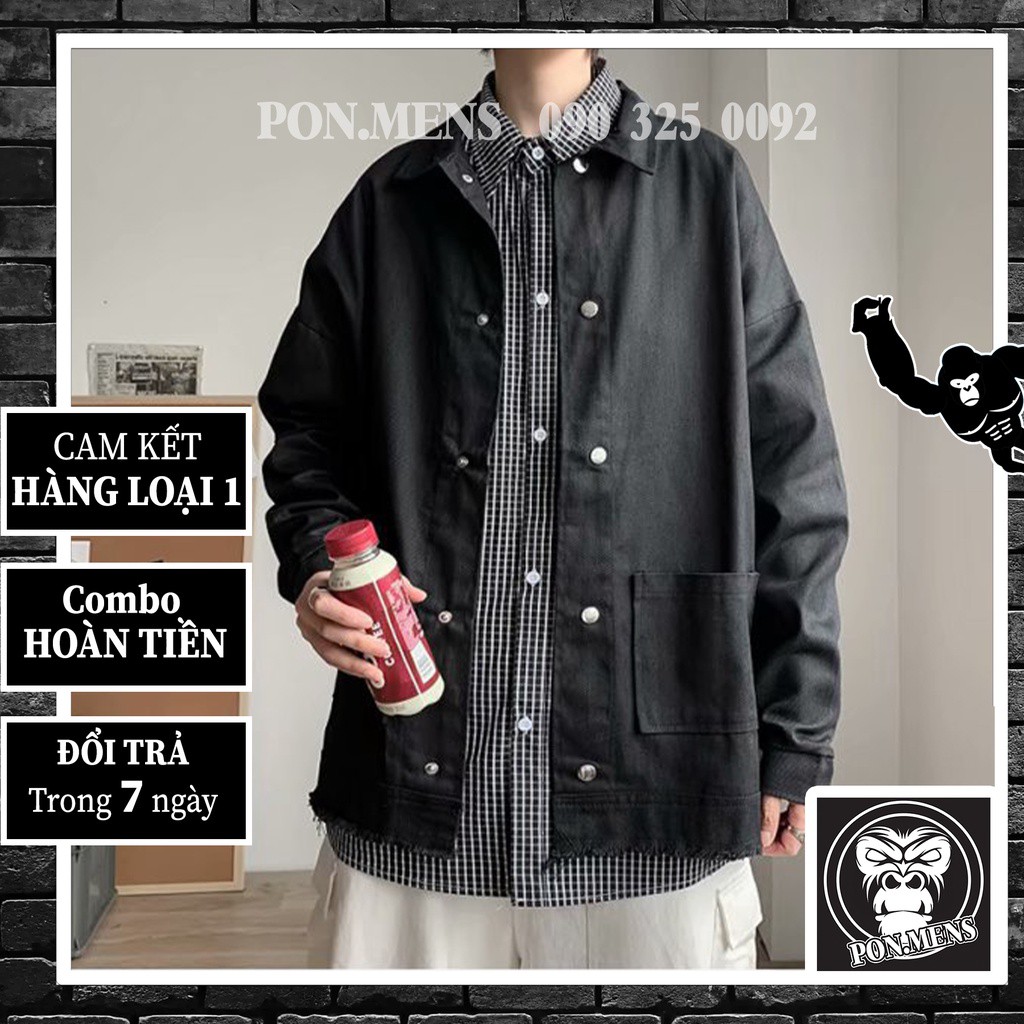 Áo khoác kaki nam form rộng dài tay màu đen và xanh rêu phong cách Hàn Quốc 2021 Pon.mens - Hàng mới về