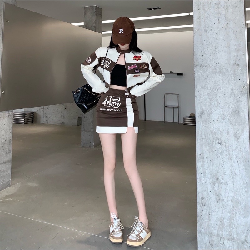 SET ÁO KHOÁC CROPTOP MIX CHÂN VÁY PHONG CÁCH STREETWEAR NĂNG ĐỘNG TÁO BẠO