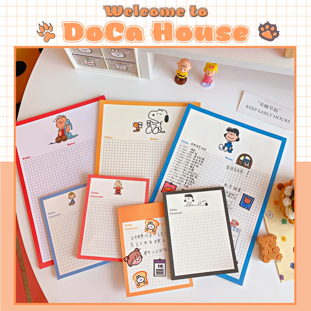 Set 30 tờ ghi chú DOCA, giấy ghi chú B5, tập giấy note ô vuông hình Snoppy xinh xắn, đáng yêu