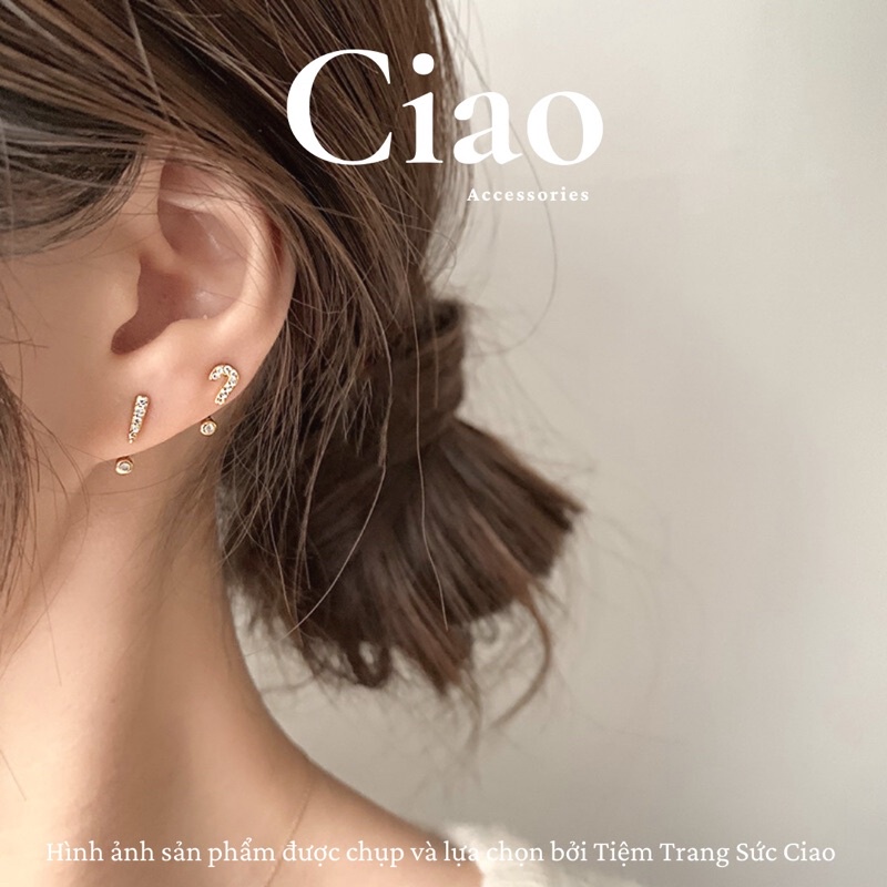 [HOẢ TỐC 1H] Khuyên tai/ Bông tai dáng dài mạ bạc S925 thiết kế dấu câu đính đá Question Ciao