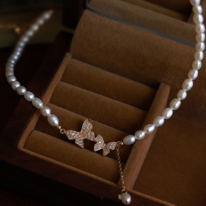 Vòng cổ choker hình bướm đính ngọc trai giả thời trang Hàn Quốc cao cấp sang trọng