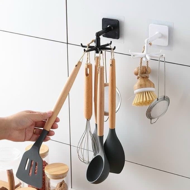 Móc Treo Đồ Dán Tường Đa Năng 6 Nhánh Xoay 360 độ