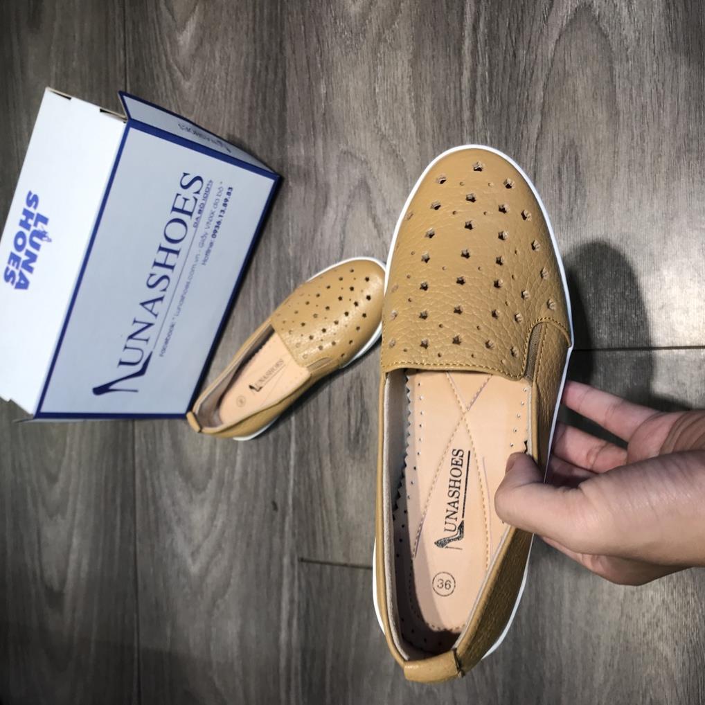 Giày Slip on nữ da bò 100% Lunashoes (710) - Giày lười da nữ tăng chiều cao - Chất liệu da bò sẵn hàng ⬲