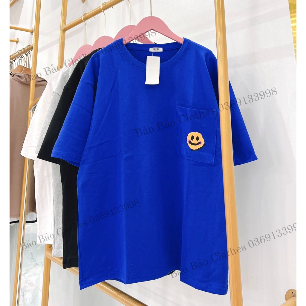 Áo Thun Nam Nữ Hàn Quốc Mặt Cười Túi Ngực Vải Dày Mịn Thoáng Mát Thiết Kế Thời Trang Kiểu Dáng Năng Động Trẻ Trung