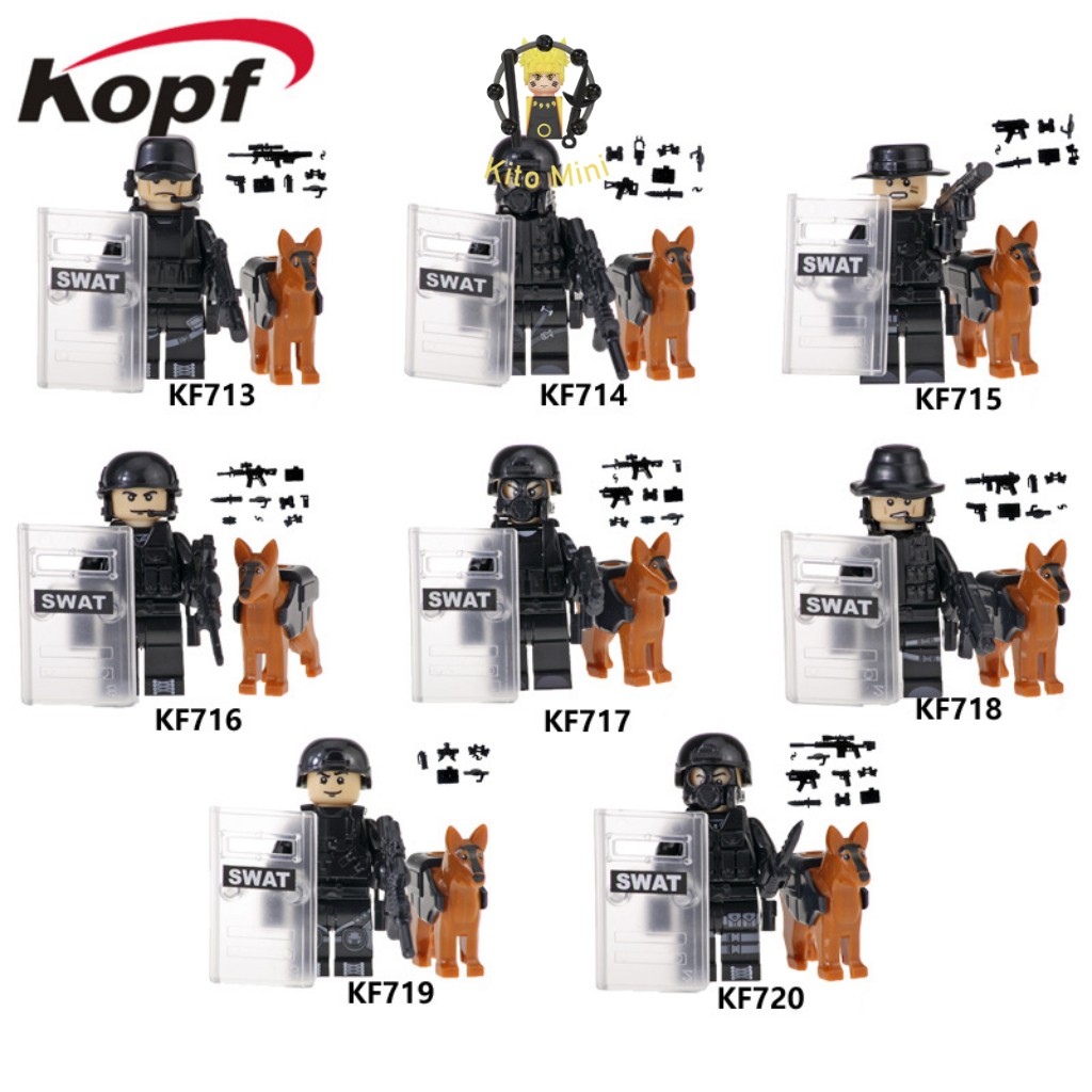Lego Minifigures Lắp Ráp Mô Hình Lính Cảnh Sát Swat Đặc Nhiệm Kèm Bộ Trang Bị Và Chó Nghiệp Vụ KF6067 Bán Lẻ