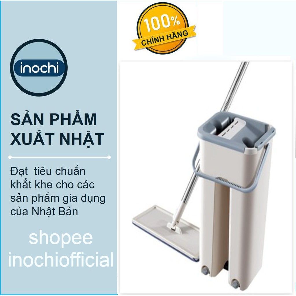 [TANG THIA COM INOCHI] Bộ cây lau nhà thông minh kèm thùng vắt 2 ngăn Inochi BH-M900 (Size Trung)