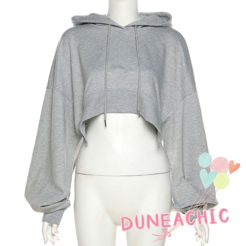 DUNEA Áo Hoodie Tay Dài Dáng Rộng Phối Dây Rút Lệch Tà Kiểu Đường Phố Cá Tính Cho Nữ