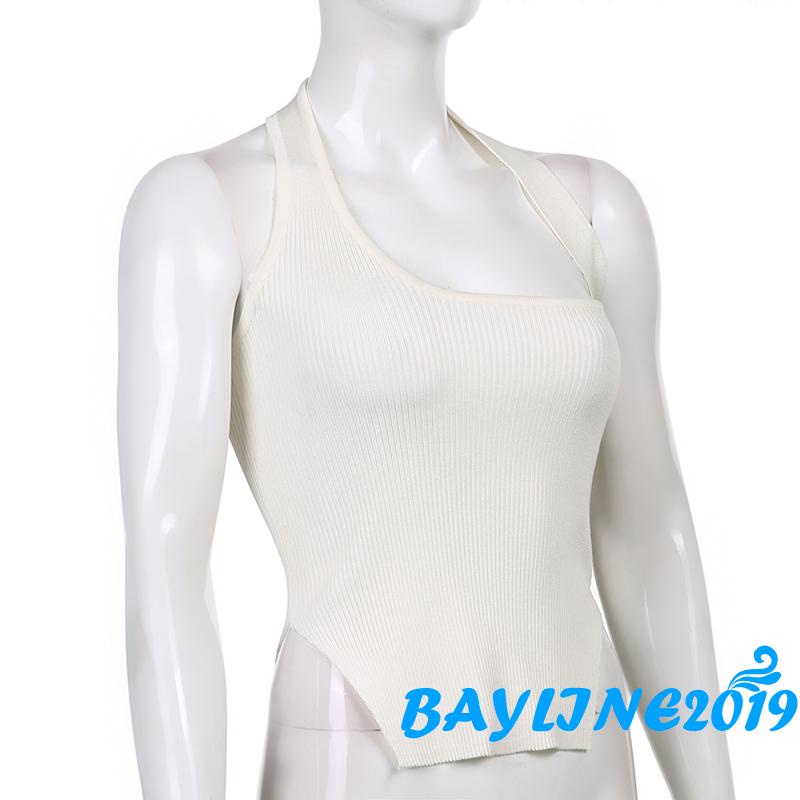 Áo ba lỗ dệt kim không tay màu sắc đơn giản cho nữ