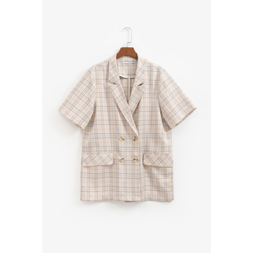 Set blazer ngắn tay màu kẻ xanh blue và be MADELEN