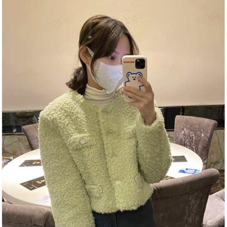 Áo Khoác Lông Cừu Ulzzang Chất Dày Dặn Siêu Ấm Áp Cho Nữ