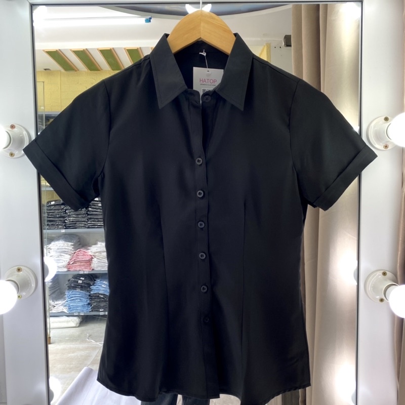 Áo sơ mi nữ tay ngắn HATOP cao cấp vải cotton loại 1 màu đen ASND214