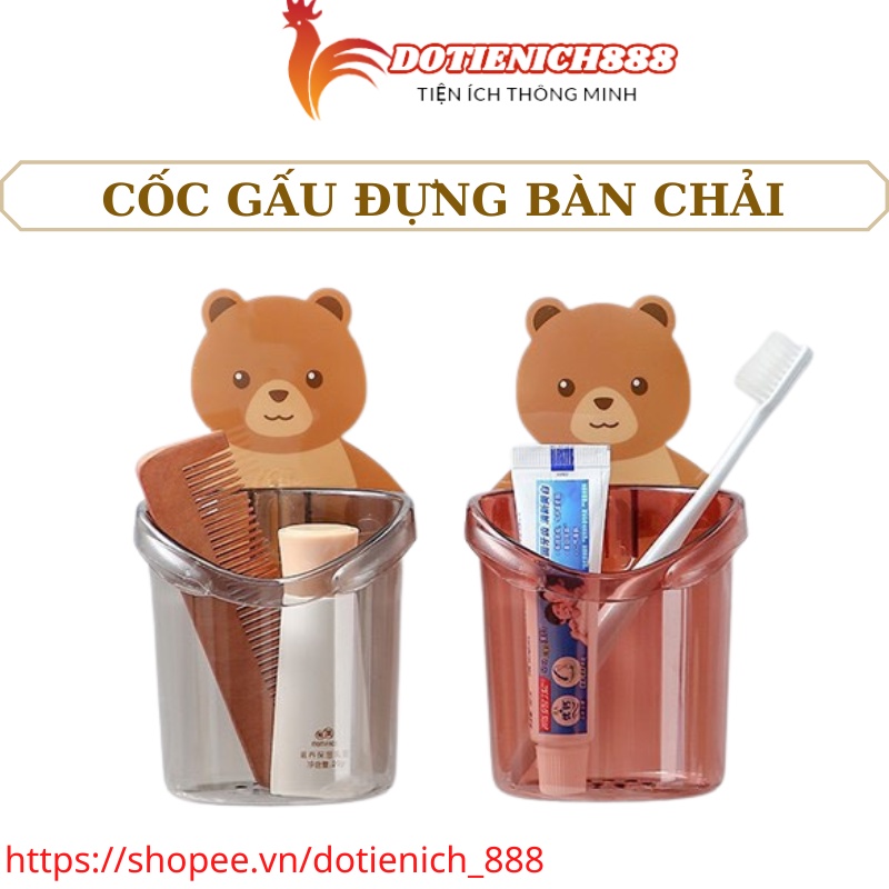 Ly cốc đựng bàn chải kem đánh răng dán tường hình chú gấu xinh xắn để nhà tắm siêu tiện lợi