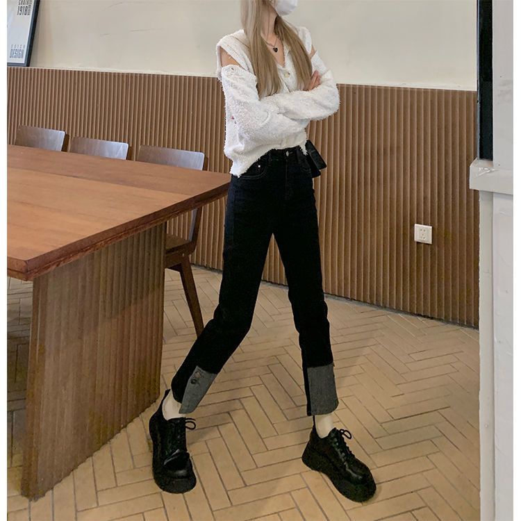 Quần Jean Nữ Lưng Cao Ống Đứng Form Rộng Thời Trang Xuân Thu 2022 Mới