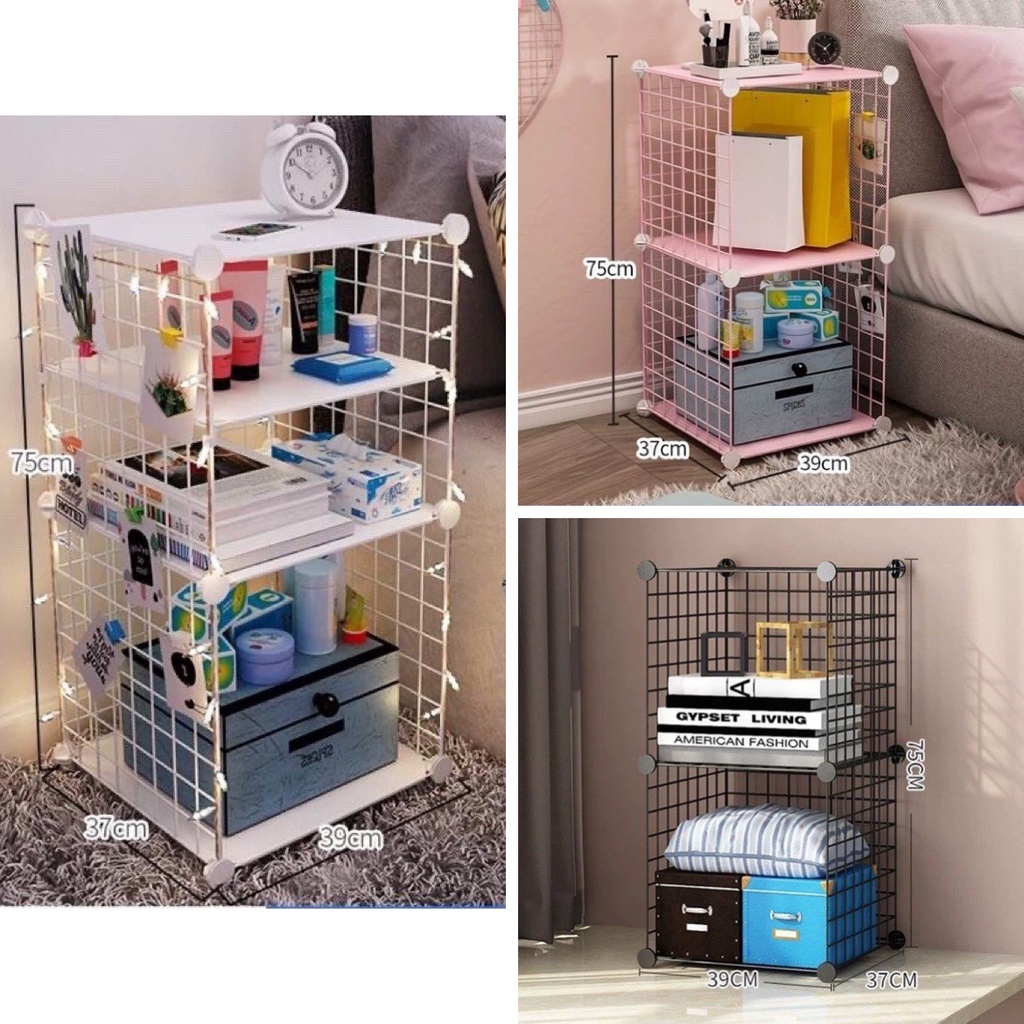 Kệ lắp ghép 2 ô bằng lưới sắt sơn tĩnh điện - đa năng tự lắp ghép (chịu lực tốt )