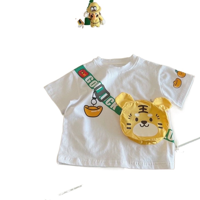 Áo Thun Tay Ngắn Cổ Tròn In Hình Khủng Long Hoạt Hình Phong Cách Hàn Quốc Dễ Thương Cho Bé Trai