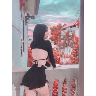 Áo kiểu hở lưng tay dài