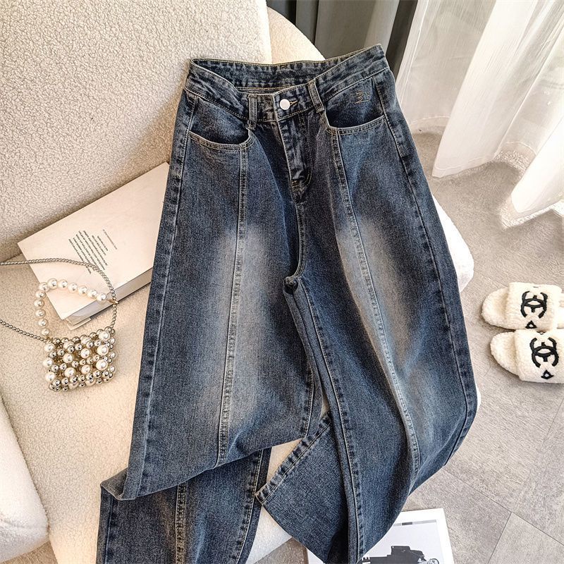 Quần Jean Dài Ống Rộng Thời Trang Retro Đường Phố Mỹ Cá Tính Cho Nam Nữ