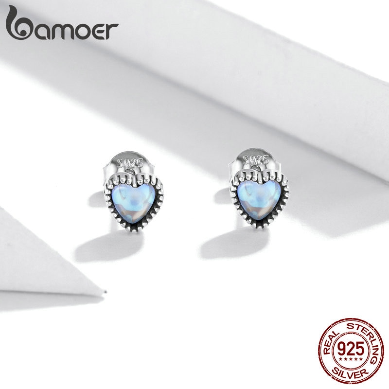 Khuyên Tai Bamoer SCE929 Bằng Bạc Sterling 925 Cao Cấp Hình Trái Tim Cho Nữ