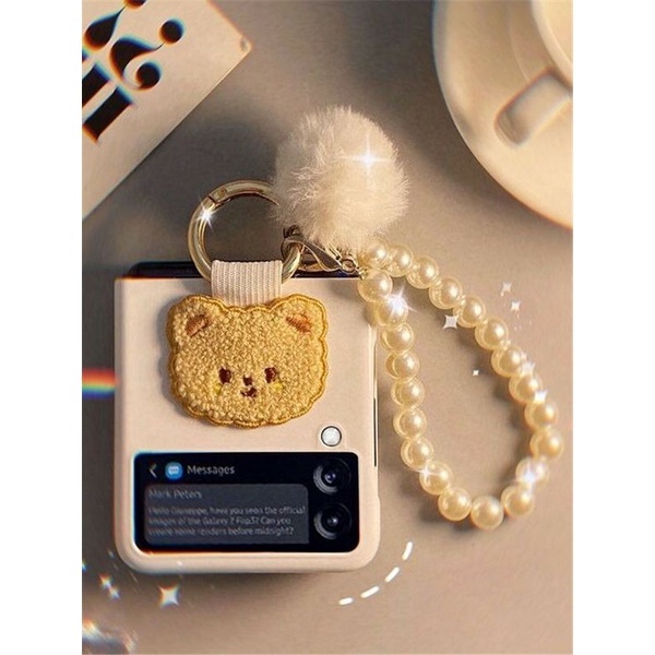[HÀNGSẴN] Ốp lưng Z Flip 3 / Z Flip 4 Trắng gấu vải có ring đeo tay kèm dây móc cục bông cực cute tặng decal dán
