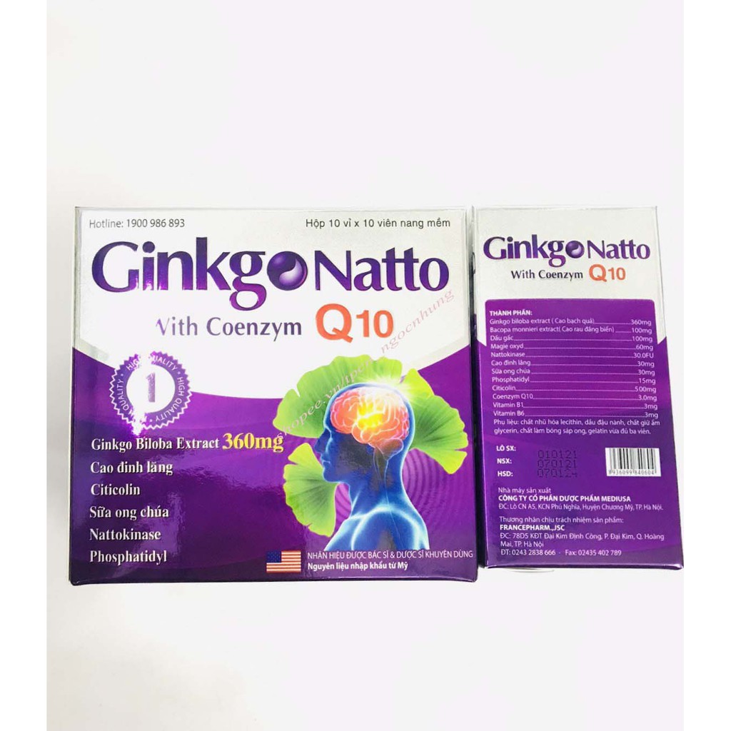 Viên uống bổ não GINKO NATTO 360mg giúp tăng cường trí nhớ, hỗ trợ tuần hoàn máu não (100 viên/hộp)