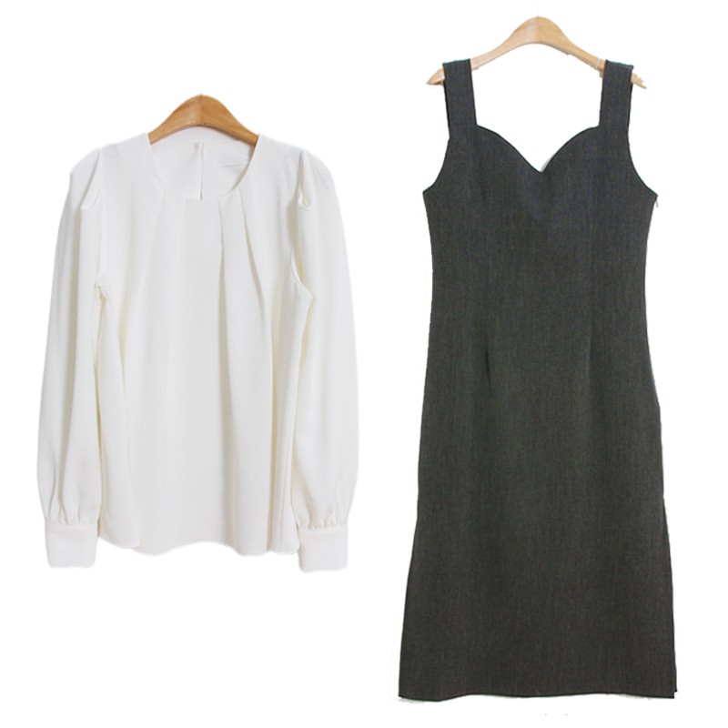 Váy yếm hai dây MORAN suông dài xẻ tà điệu đà thanh lịch nhẹ nhàng style Hàn Quốc