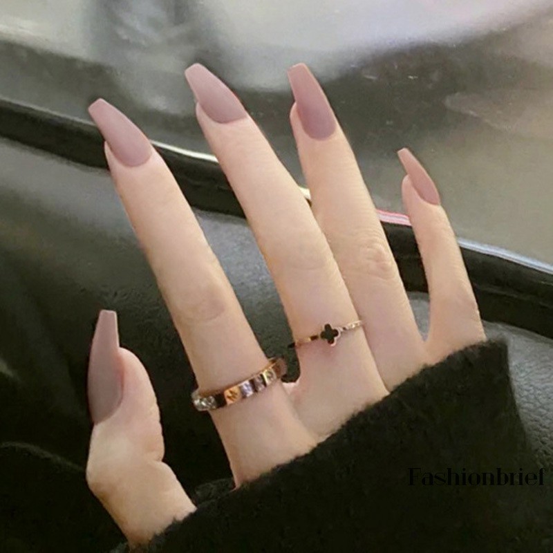 Set 24 Móng Tay Giả Dài Màu Trơn Trang Trí Thời Trang Cho Nữ