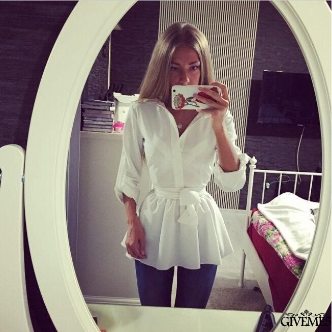 Áo sơ mi tay dài phối nút kèm thắt lưng thời trang cho nữ