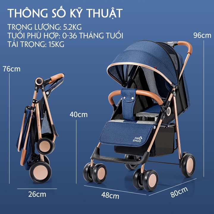 Xe đẩy cho bé, xe đẩy gấp gọn cáo cấp đa tư thế-PAULO STORE