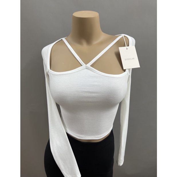 Áo thun croptop dài tay ANNAKIKI cổ chữ V - A20