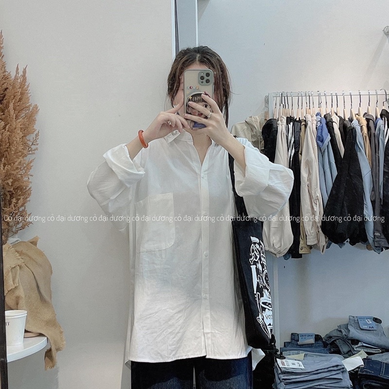 Sơ mi đi học oversize có túi in chữ lưng | BigBuy360 - bigbuy360.vn