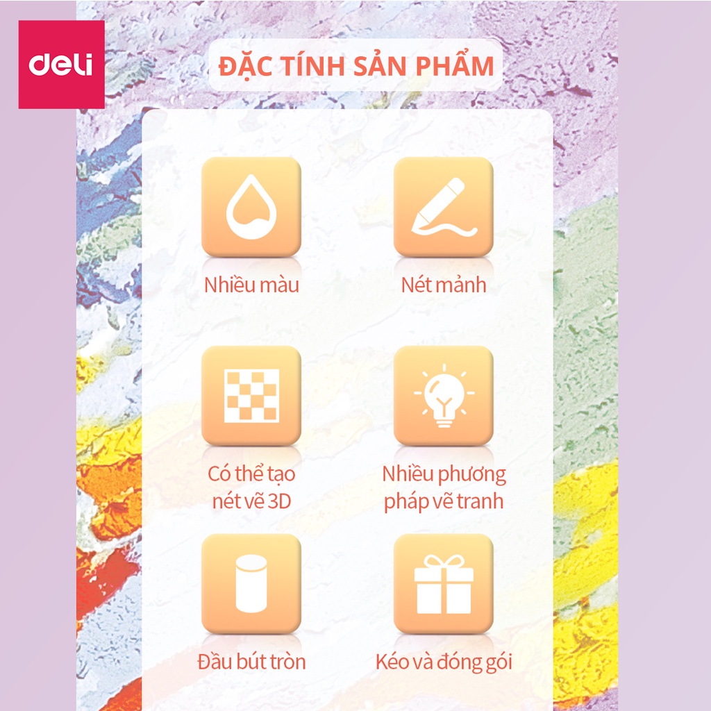 Bút sáp dầu oil pastel cao cấp trang trí sổ tay vẽ tranh tô màu khô vẽ tranh chuyên nghiệp cao cấp học sinh Deli 12/24/3