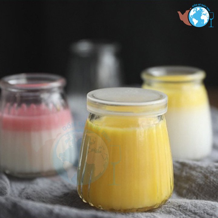 Bộ 2 Hũ thủy tinh bánh plan SỌC nắp đậy 100ml đựng sữa chua, pudding, đựng mứt, đựng các loại gia vị, lọ đựng thực phẩm