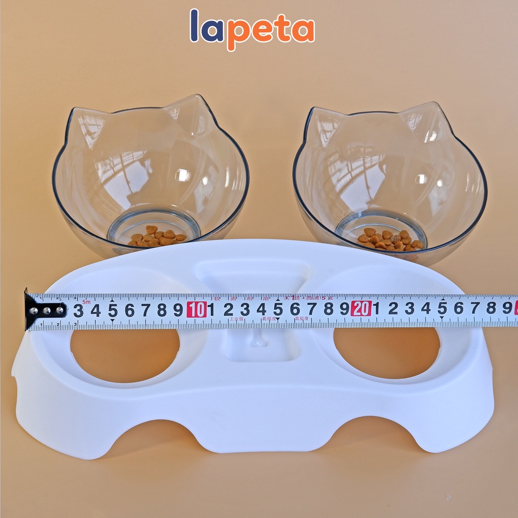 Bát ăn cho chó Lapeta bát ăn cho mèo thú cưng hai ngăn đôi hình tai mèo có bát inox khay bình nước tự động 500ml