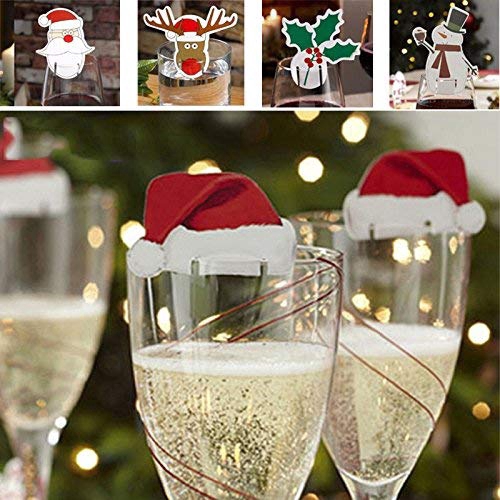 Bộ 10 cái thẻ giấy trang trí ly rượu vang hình nón giáng sinh